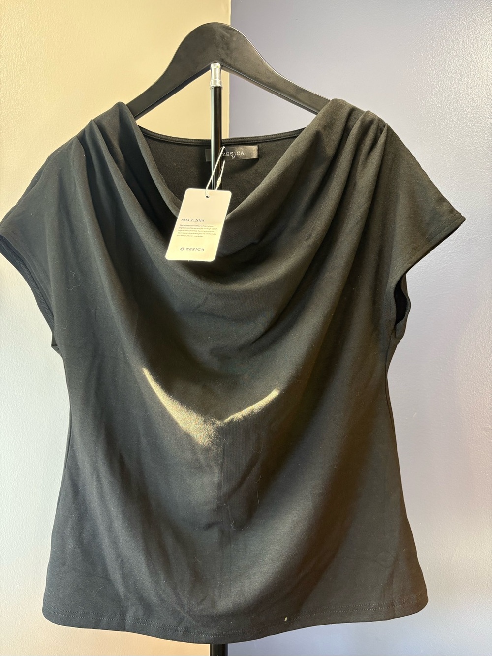 Zesica Black Cowl-Neck Women’s Top